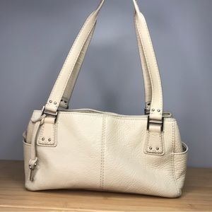 Fossil Beige Pebbled Leather Shoulder Bag Satchel